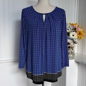 Liz Claiborne Career Long Sleeve Tunic Blue/White/Black Tunic